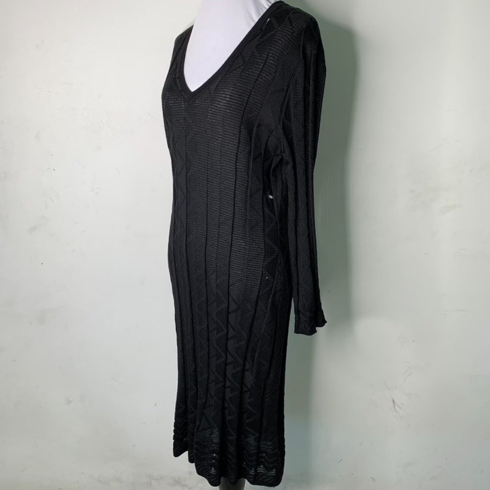 Missoni Women's Black Long Sleeve V Neck Knit Shift Dress Size 48 IT / 12 US - Picture 8 of 16